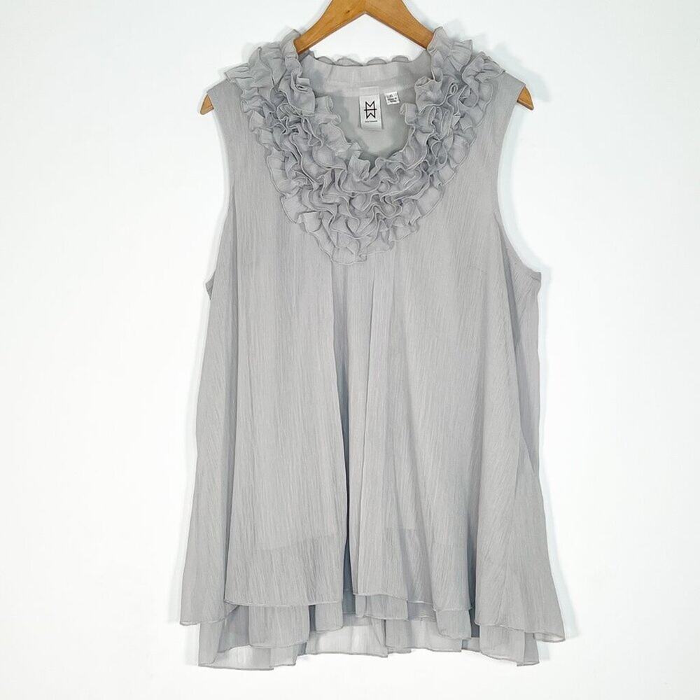 Marc Bouwer Ruffled Sleeveless Top Blouse Pewter Grey Womens XL NWOT